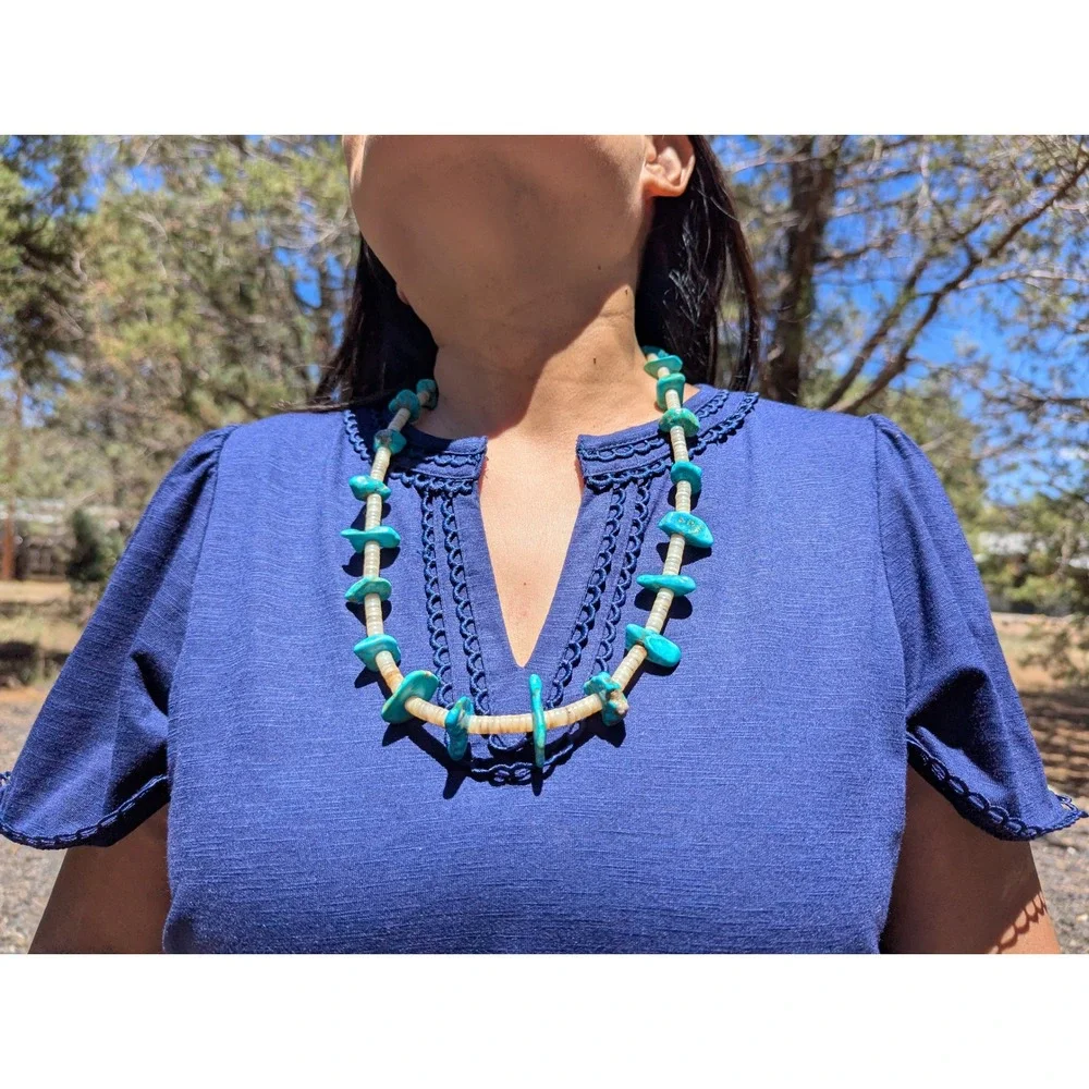 Vintage Native American Handmade Turquoise Necklace‎ Handmade Navajo Jewelry **
